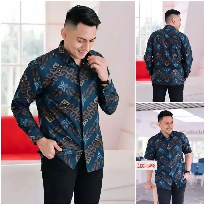 NEW ARRIVAL DISTRO KEMEJA BAJU BATIK PRIA LENGAN PANJANG PRIA COWO COWOK BORDIR SOGAN HRB026 MODERN